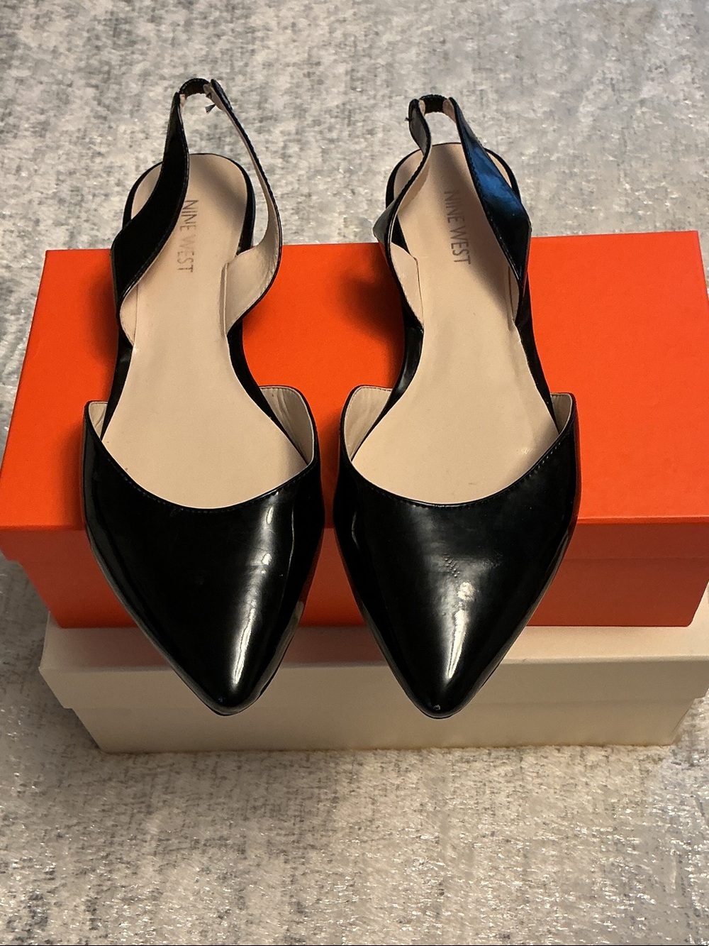 Nine West Black Patent Pointed Slingback Flats